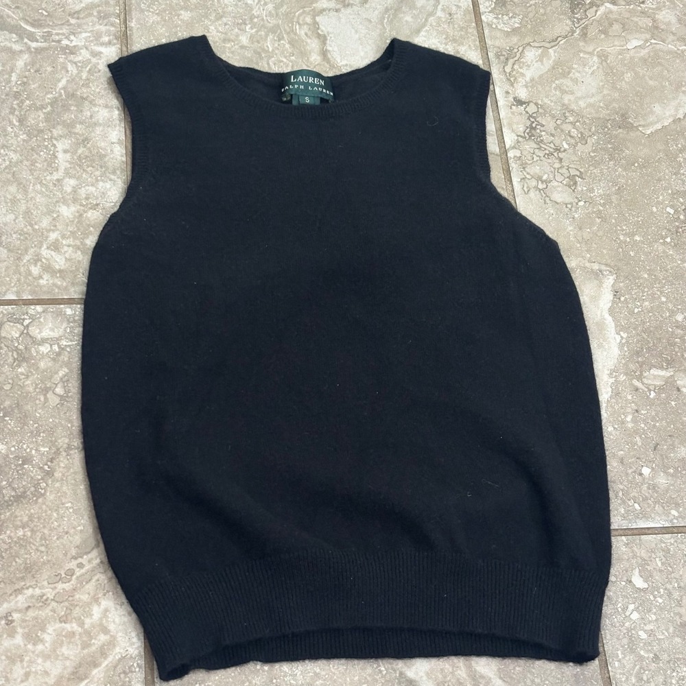 Lauren Ralph Lauren Black 100% Cashmere Crew Neck Sweater Vest Small